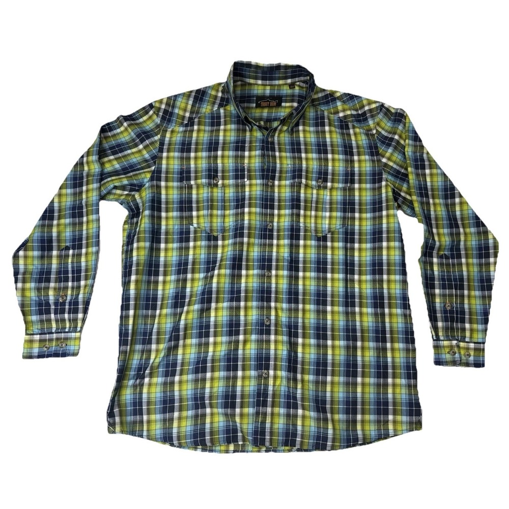 Orvis Trout Bum Black Green Plaid Collared Button Down LS Shirt Mens Large